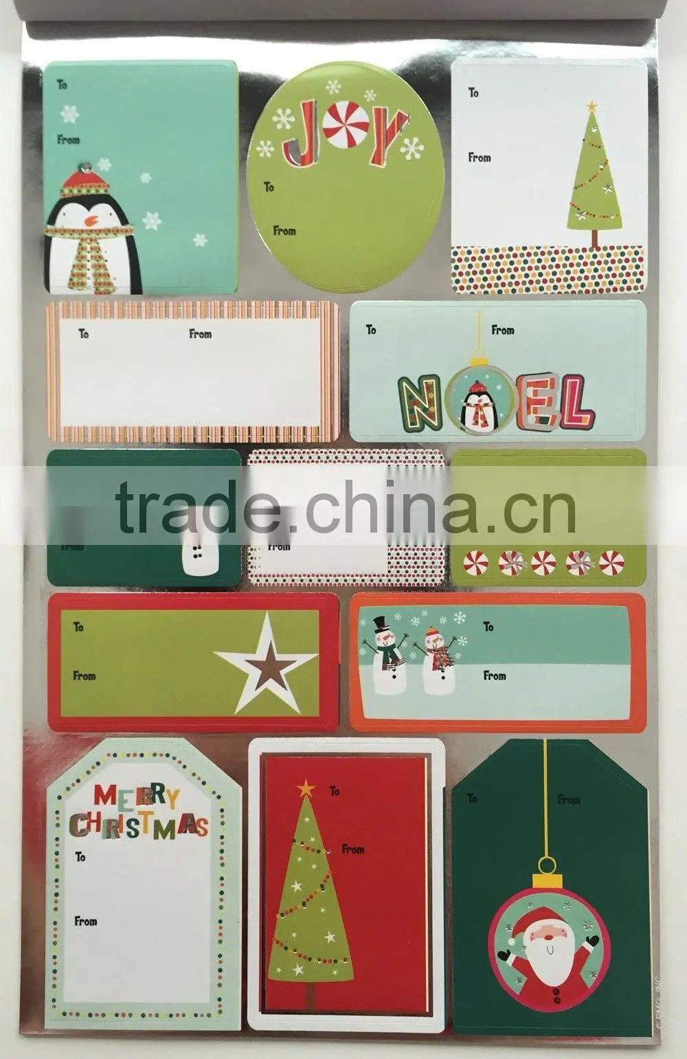 Holographic, Foil, Silver Stamp Xmas Gift Tag Labels Sticker Book