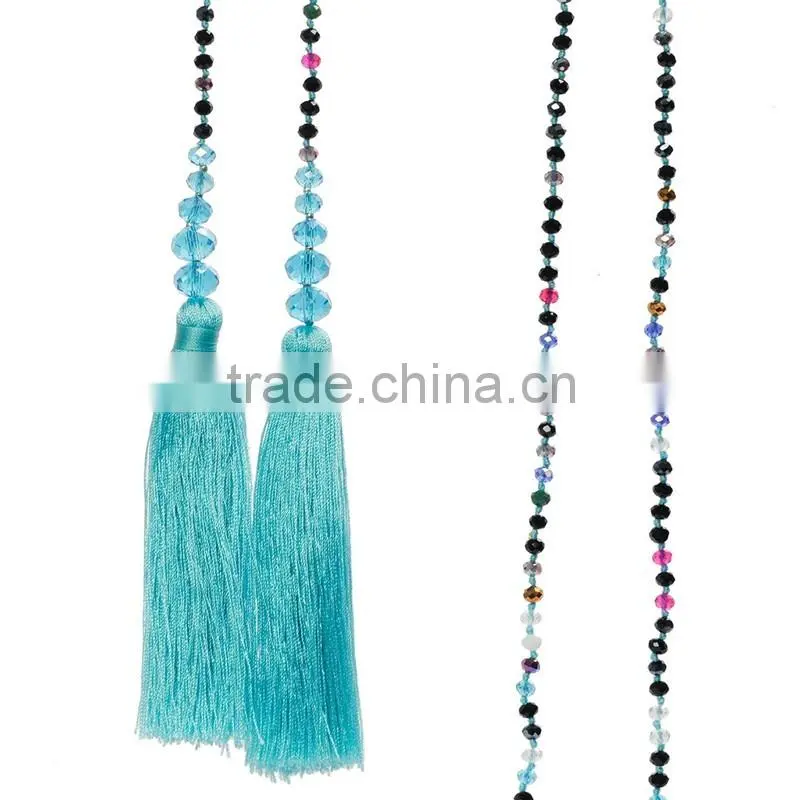 China hot wholesale multi colored crystal necklace, DIY beaded tassel necklace for girls