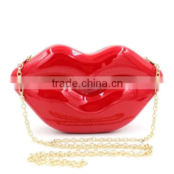 Women's Acrylic 3d Sexy Red Lip Evening Handbag Party Clutch Crossbody Shoulder Purse