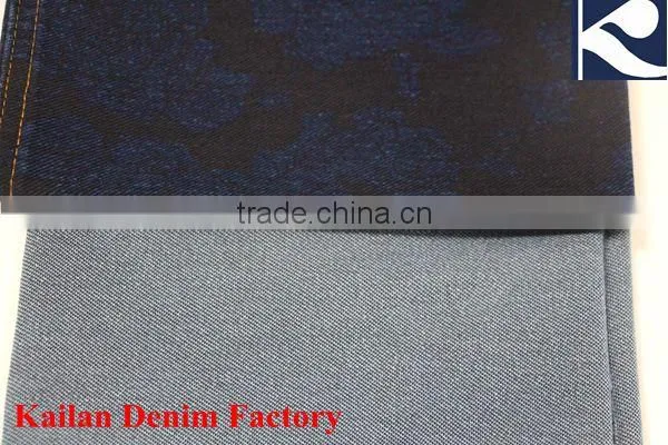 KD-628-12TY 280g Twill Indigo Black Flower Printed Knitted Denim Fabric