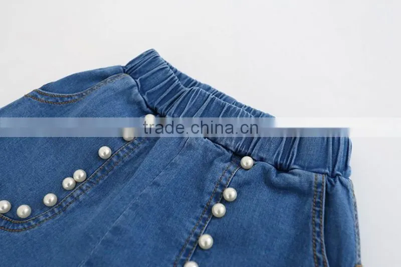 Girl Clothing Korean Cute Baby Girl Beaded Clothes Shorts 2016 New Summer Girl Pearl Pocket Jeans Lovely Girl Short Pants
