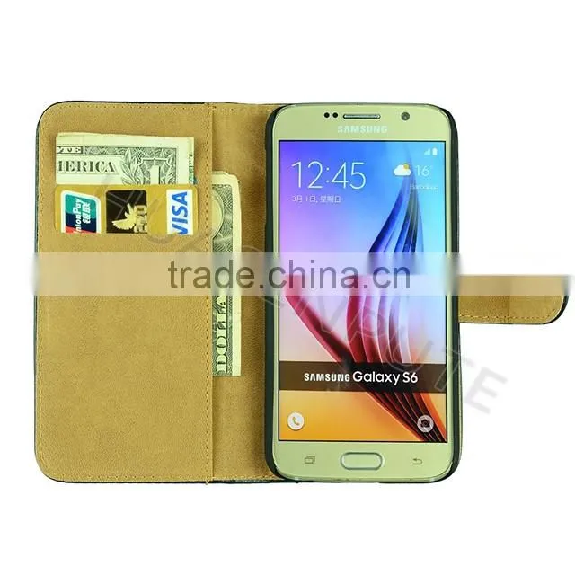Flip PU Leather Case with Card Slot For Samsung Galaxy S6, Book Style Wallet Case For Galaxy S6