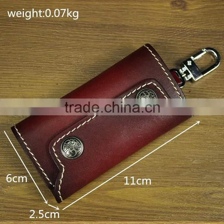 Japan style genuine leather key wallet holder with 6 hooks