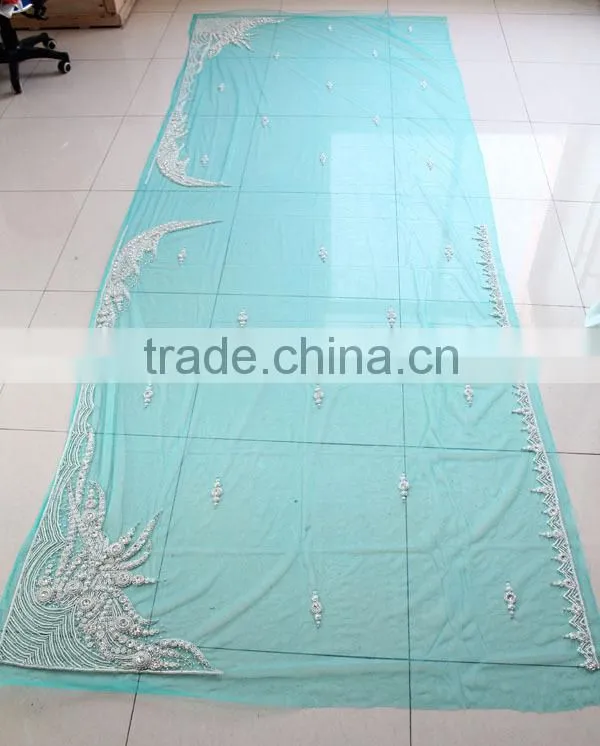 navy blue beaded stretch lace fabric designer lehengas sarees (KFT-003)