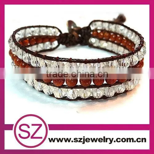 2013 Mulit Stone Brown Greek Leather Wrap Bracelet-BTB0237