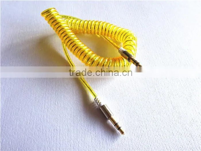flexible dc3.5m to dc3.5m spiral metal transperant cable extend stereo audio aux cable