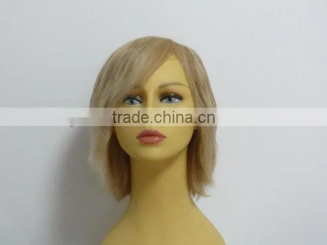 alibaba express china mixing blonde color short hair wig brazilian human hair wig half hand tied PU welded for european women