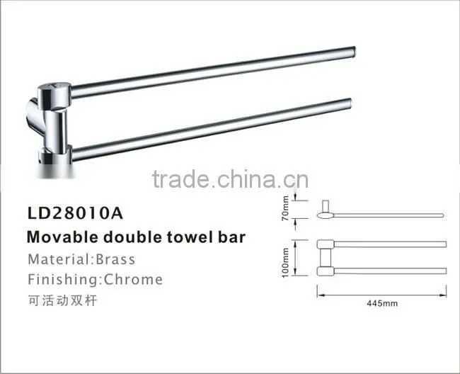 High Quality Bathroom Accessories Brass Chrome Finish rotating Towel Rack, movable Towel Holder Double Bars
