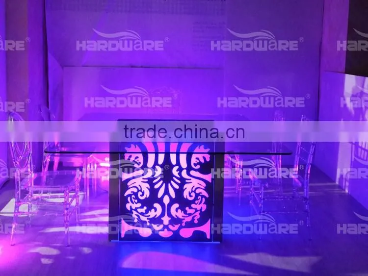 foshan furniture illuminated led stainless steel dining table with glass