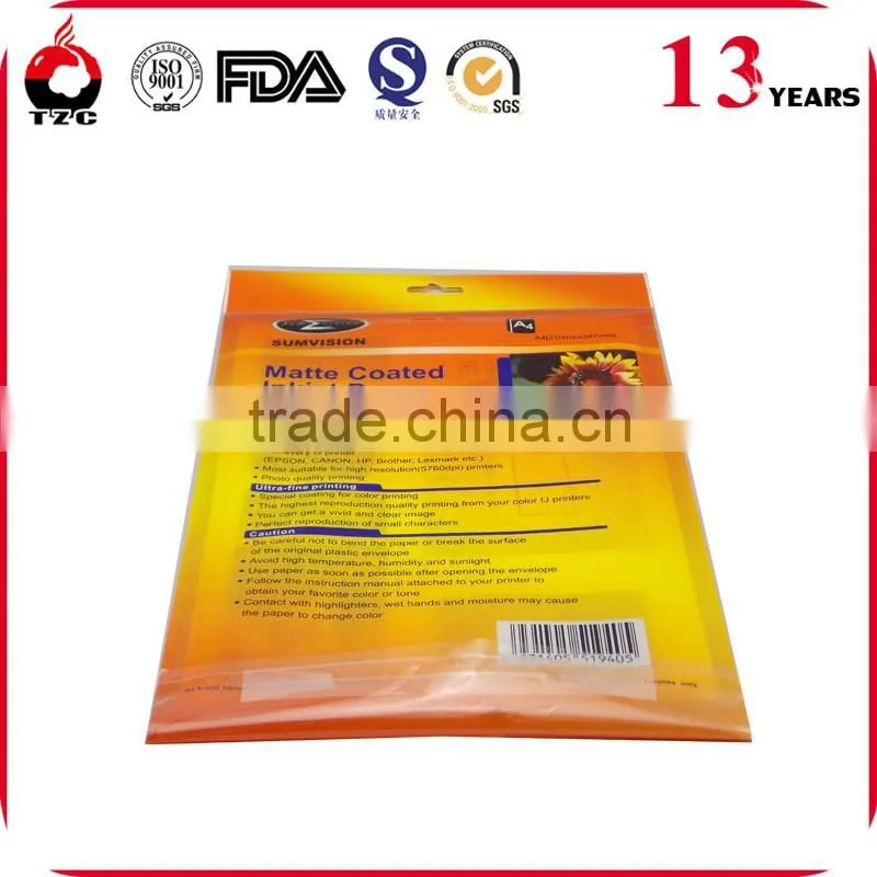 custom printing plastic resealable header self-adhesive opp bag