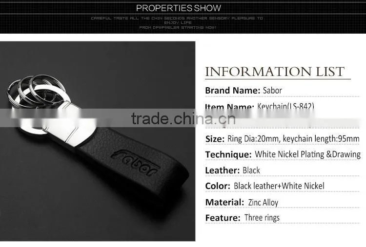 Custom Engraved Logo Three Rings Leather Keyring