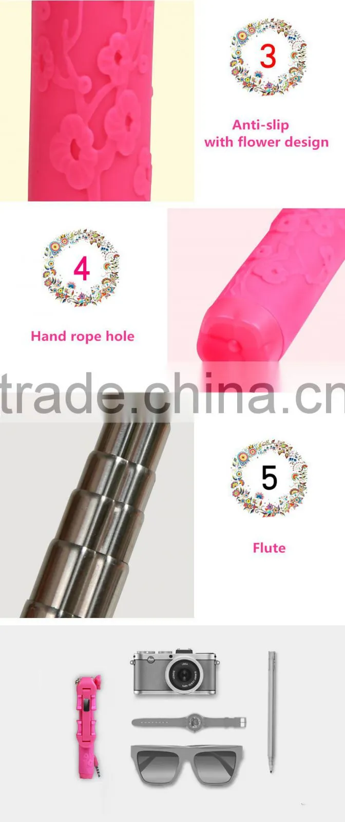 Super Mini 5 Plum Blossom Wired Selfie Stick Secret Garden Flower Selfie Stick For Christmas