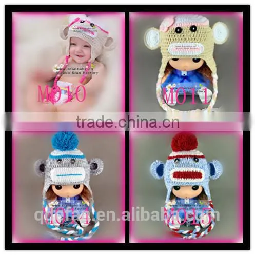 monkey pattern fancy crochet baby caps and hats