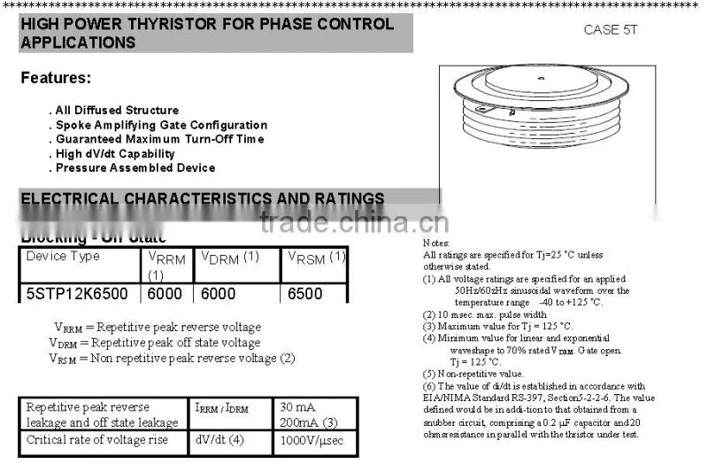 silicon phase control 6500V thyristor