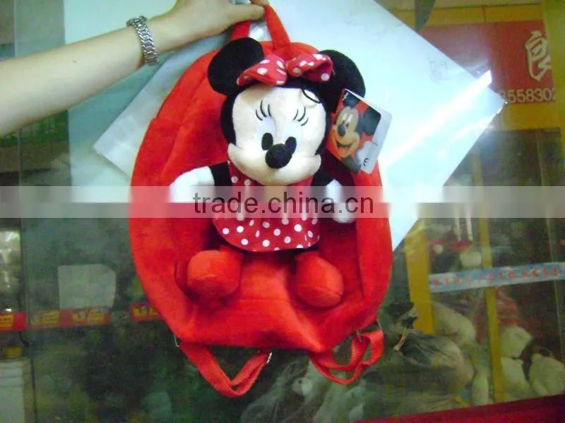 Stuffed and promotional soft tiger animal toy plush backpack with pompom for children