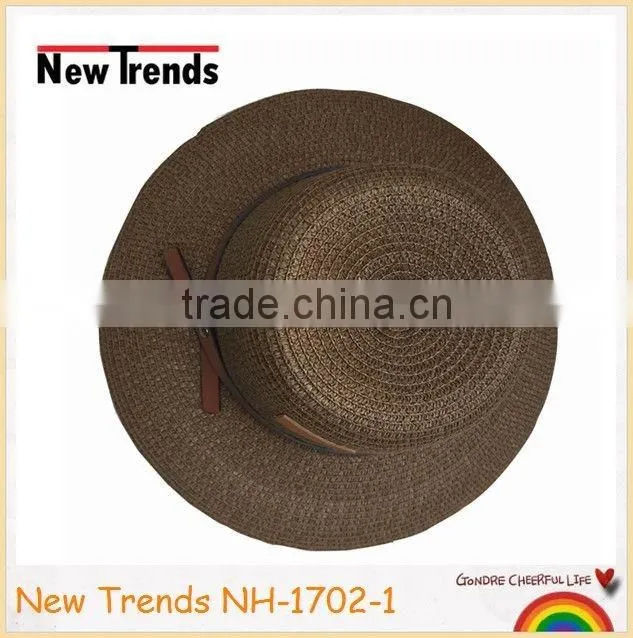 Funny two colors patch work straw bucket hat