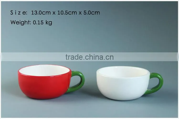Solid color ceramic tea cup with color of white&red