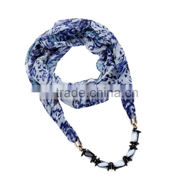 Excellent quality Gorgeous print Scarf necklace decorated with jade necklace chain