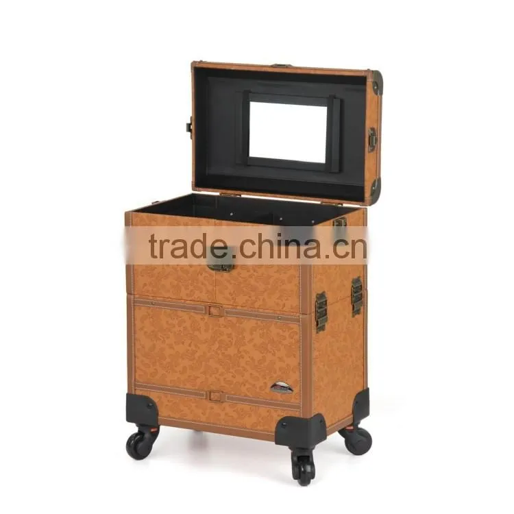 Guangzhou Portable Black Pvc Cosmetic Large Expandable Rolling Makeup Case