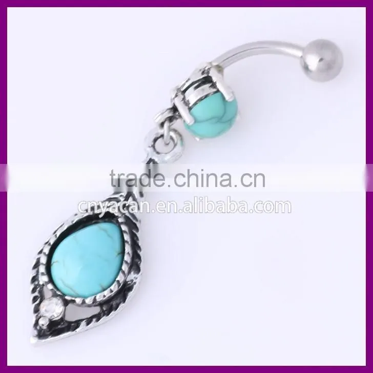 Main turquoise stone dange gun black plated navel rings