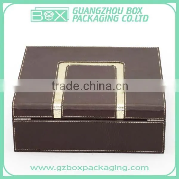 hinged brown luxurious leather chocolate boxes
