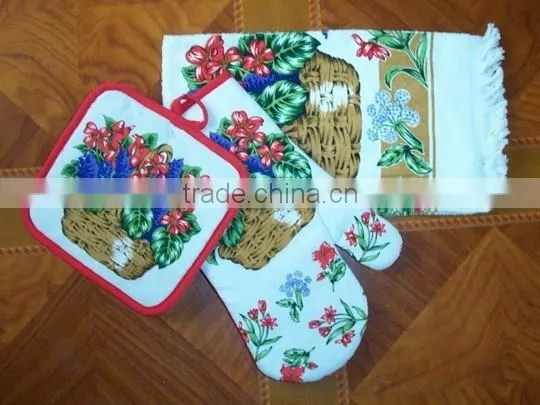 3 pcs pigment print cotton kitchen set