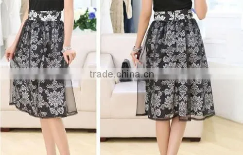 Elegant Ladies Women Retro High Waist Lined Casual Organza Skirt