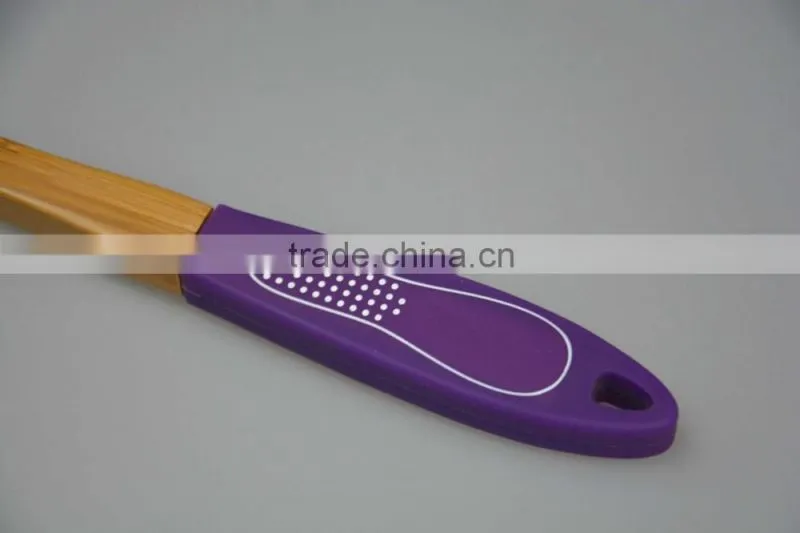2015 Green Color Silicone Longe Handle More Thickness with Bamboo Wooden Spatula and Spoon Flat Utensil Set