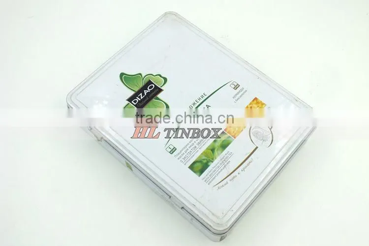 Rectangular Facemask Cosmetics Metal Tin Box with Hinged Lid