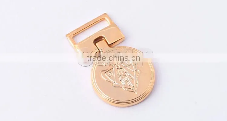 Hot gold custom round metal zipper puller for garment accessory