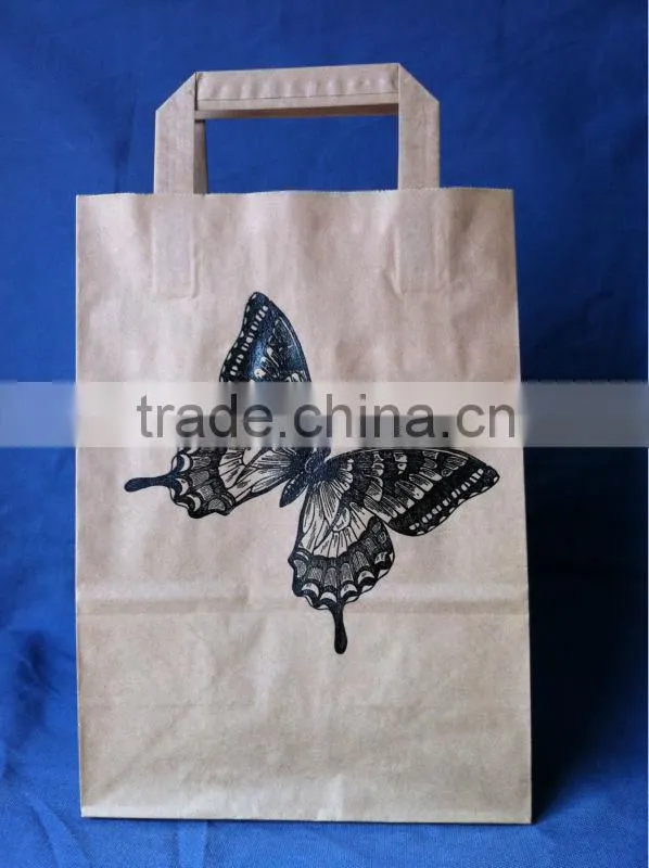 Food grade kraft paper shopping bag with butterfly pattern