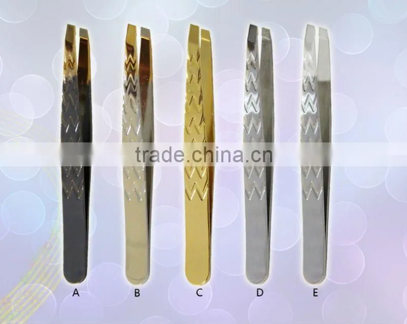 Chrome plated steel slanted eyebrow tweezer set