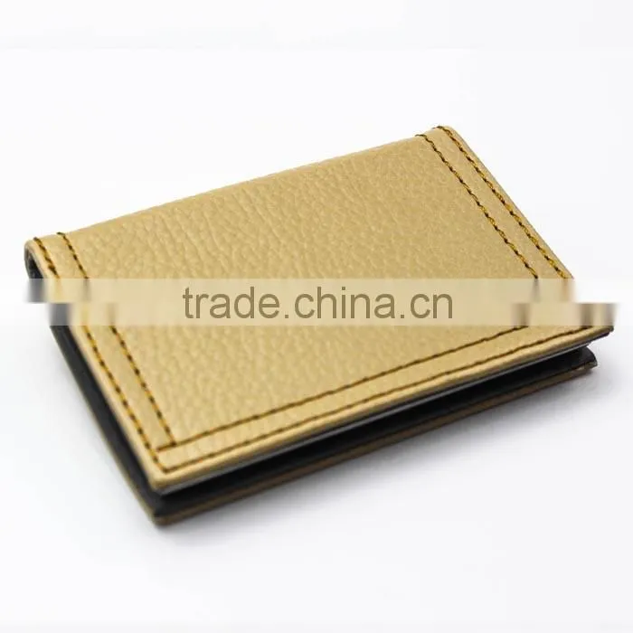 Yellow leather and metal material credit card case with printing logo