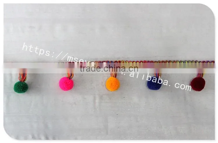 Fashional design 5cm width corchet cotton rainbow pom pom for garment
