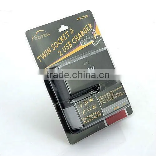 12V/24V Output Twin Socket & 2 USB Cellphone GPS PDA Charger