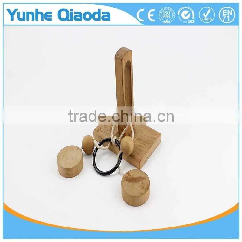 string puzzle on wood base Classical Wooden Puzzle Set Solution Rope Central Brain Teaser for Adults Game