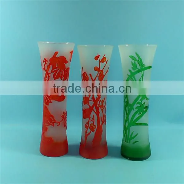 modern hand cut overlay single flower crystal glass vase/red green