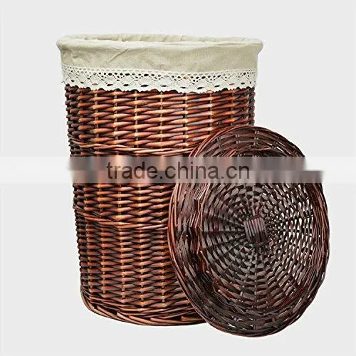 Round Wicker Laundry Basket with Lid and Linen Liner,Pack of 2