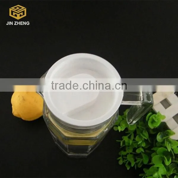 hexagonal hot drink cola water glass bottle with neck and plastic flap