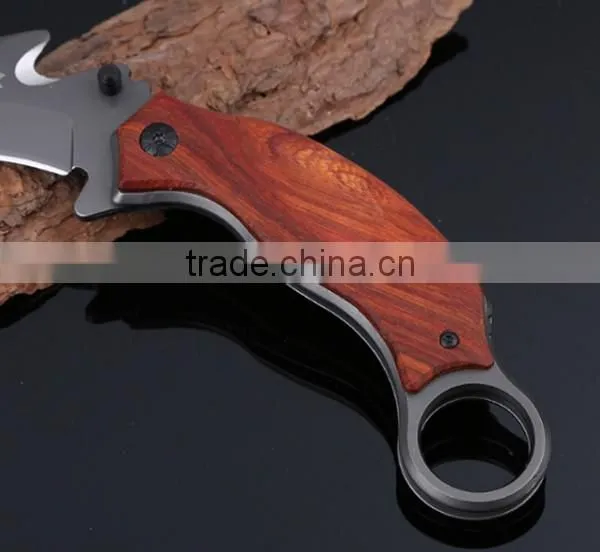 High Quality Outdoor Survival Wooden Handle Hunting Hook Knife