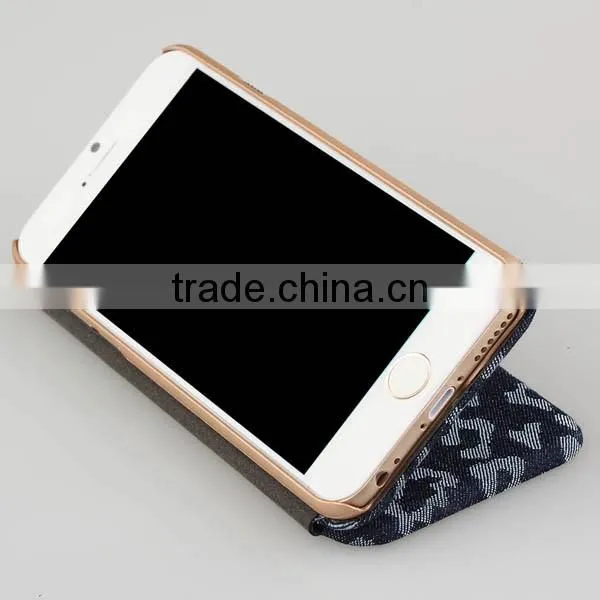 Denim fabric leather card slots flip phone case for iPhone6 case wallet