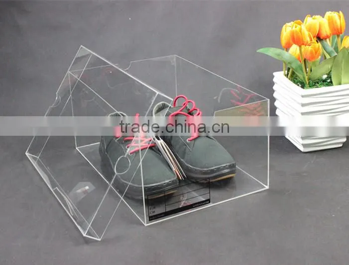 Custom transparent plexiglass shoe box clear acrylic shoe boxes