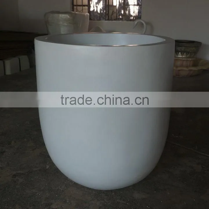 Round white fiberglass flower pot