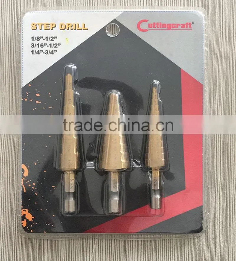 3PCS Imperial Step Down Steel Sheet Drilling Titanium Drill Bits
