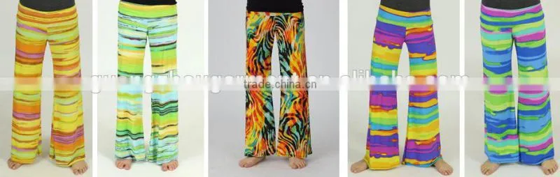 plus size adult/child wide legs yoga long pants, wholesale kids palazzo pants , unique print palazzo pants
