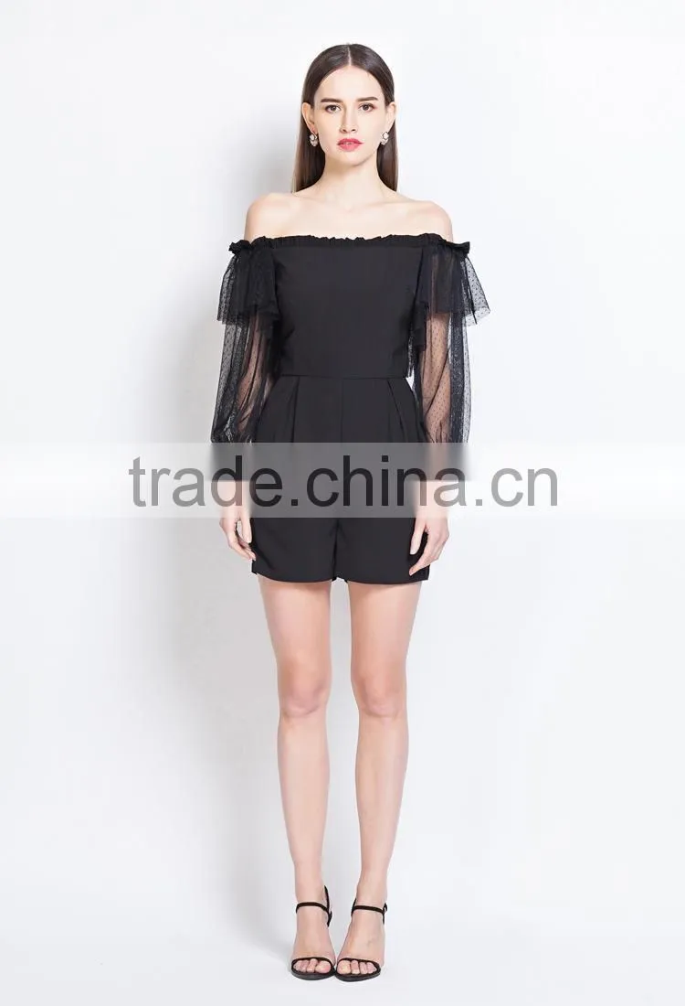 Women Sexy Illusion Ruffle Romper Long Sleeve Short Floral Off The Shoulder playsuit