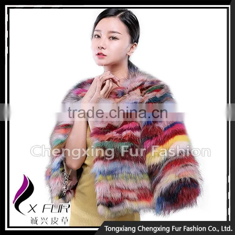 CX-G-A-227 Colorful Short Design Knitted Lady Fox Fur Coat
