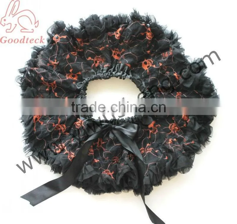 Glitter skull Halloween polyester tutu tulle fabric roll, 6"x100yd (60"x100YD) Halloween Tutu skirt material,