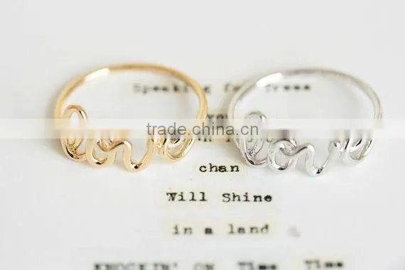 2015 hot sale silver color alloy letter rings for girls