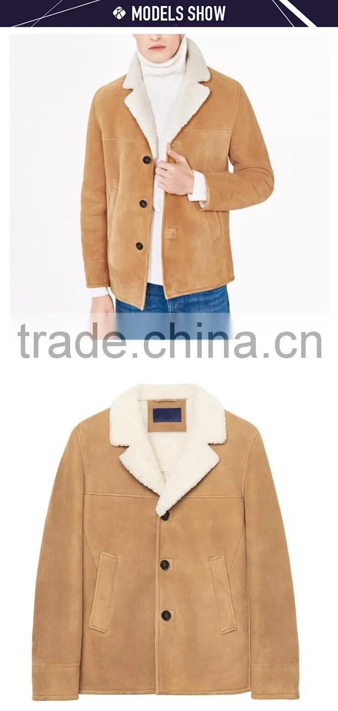 Popular ochre warm up winter coat faux leather shearling jackets men 2017
